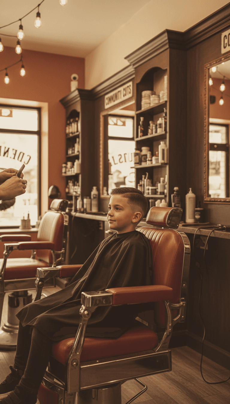 Barber giving a child a haircut